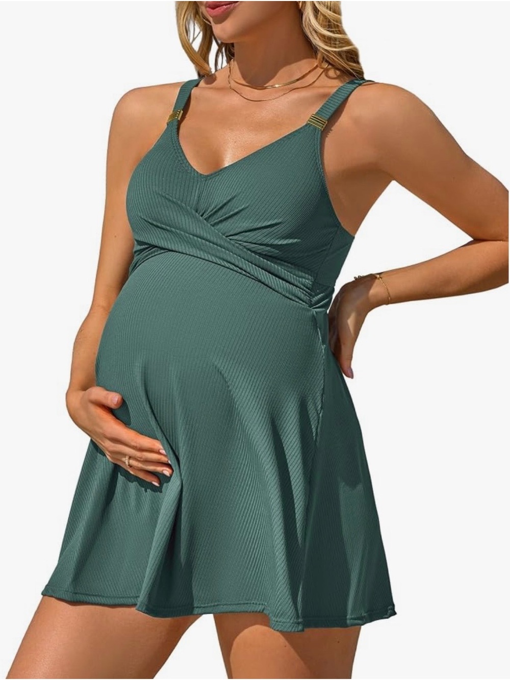 Maternity One-Piece Swimdress in Teal Green